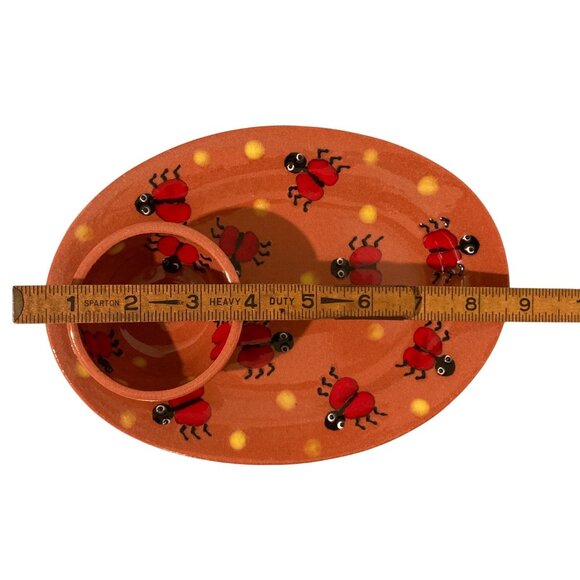 Lady Bug Art Pottery Luncheon Plate Chip And Dip Signed - Picture 9 of 10